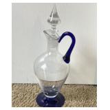 Empoli Style Glass Decanter Cobalt Blue Handle
