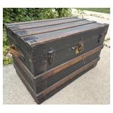 Antique Steamer Trunk Flat Top Travel Chest