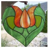 Stained Glass Tulip Heart Suncatcher