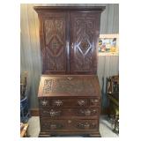 Antique Carved Oak Face Bureau Desk