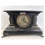 Black Mantel Clock Neoclassical Wood Case