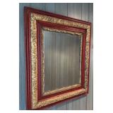 Ornate Framed Wall Mirror Vintage Red & Gilt Wood