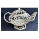White Metal Teapot Candle Holder 8in