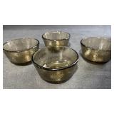 4 Pebbled Brown Glass Custard Cups Ramekins