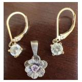 Sterling Silver Flower Pendant & Gemstone Earrings