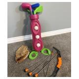 Kids Golf Set Sports Toys Bow Arrow Baseball Mit