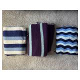 Knit Blanket Trio Afghans Cool Tones Blue Purple