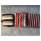Knit Blanket Trio Afghan Warm Tones Brown Orange