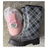 Pink Kubota Cap & Ladies Sz 7 Rubber Rain Boots