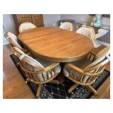 Keller Oak Dining Set Wood Table Rolling Chairs