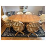 Keller Oak Dining Set Wood Table Rolling Chairs