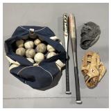 Softball Gear Balls Bats & Gloves Lot