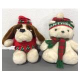 Santa Bear 1986 & Plush Santa Dog Pup Pair