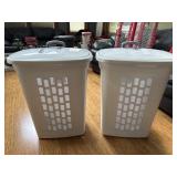 Two Sterilite Wheeled Clothing Basket Hampers