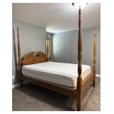 Oak Four Poster Queen Bed Frame & Mattress
