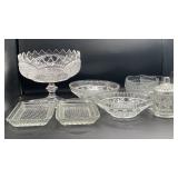 Lot Of Clear Pressed Glass And Crystal Tabletop