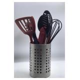 Steel Kitchen Utensil Holder w Utensils.