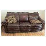 Faux Leather Couch w Throw Pillows