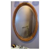 Wood Framed Hanging Oval Mirror 25x35"