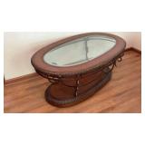 Oval Wooden Coffee Table w Glass Top 51x29x19'