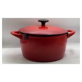 Cast Iron Pot W/Lid, Red w/ White Interior 10x6"