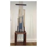 Pool Cue Rack w Cues
