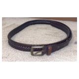 Braided Dark Brown Leather Belt w Brass Buckle