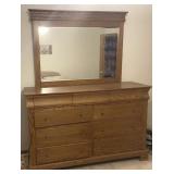 Vintage Solid Oak 9-Drawer Dresser w Mirror