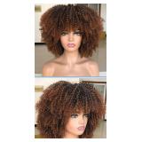 14ï¿½ Brown Curly Afro Wig with Bangs