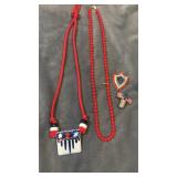 Red white & blue collection. Necklaces & pins.