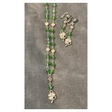 Green bead 4 leaf clover necklace & clip on