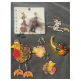 Fall theme  clip on earrings & pins