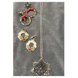 Snowflake necklace & Christmas clip on earrings.