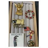 Collection of pins.  Angel missing 1 stone,
