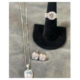 Rhinestone earring, necklace & ring set. Ring