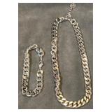 Silvertone Chain necklace & bracelet. 12'necklace