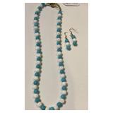 Teal & white necklace & earring set  20'