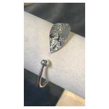 Silver leaf bangle bracelet