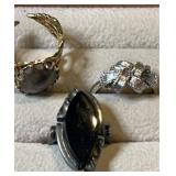 925 silver black stone ring, Avon silvertone &