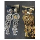 Western themed silver & gold tone earrings
