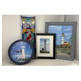 Lighthouse Art, Wall Clock & Stained Glass Decor