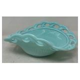 Blue Milk Glass Openwork Serving Bowl