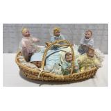 Ashton-Drake Porcelain Angels & Baby in Wicker