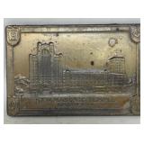 Detroit New Masonic Temple Souvenir Metal Plaque