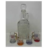 Glass Decanter & Color Base Shot Glass Set
