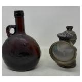 Carbide Lamp & Amber Glass Jug