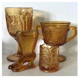 Indiana Glass Tiara Amber Sandwich Glass Pieces