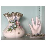 Lefton Pink Porcelain Vase & Ring Holder