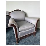 Carved Wood Parlor Armchair Vintage Lounge Chair