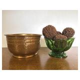 Copper Pot & Green Glass Bowl